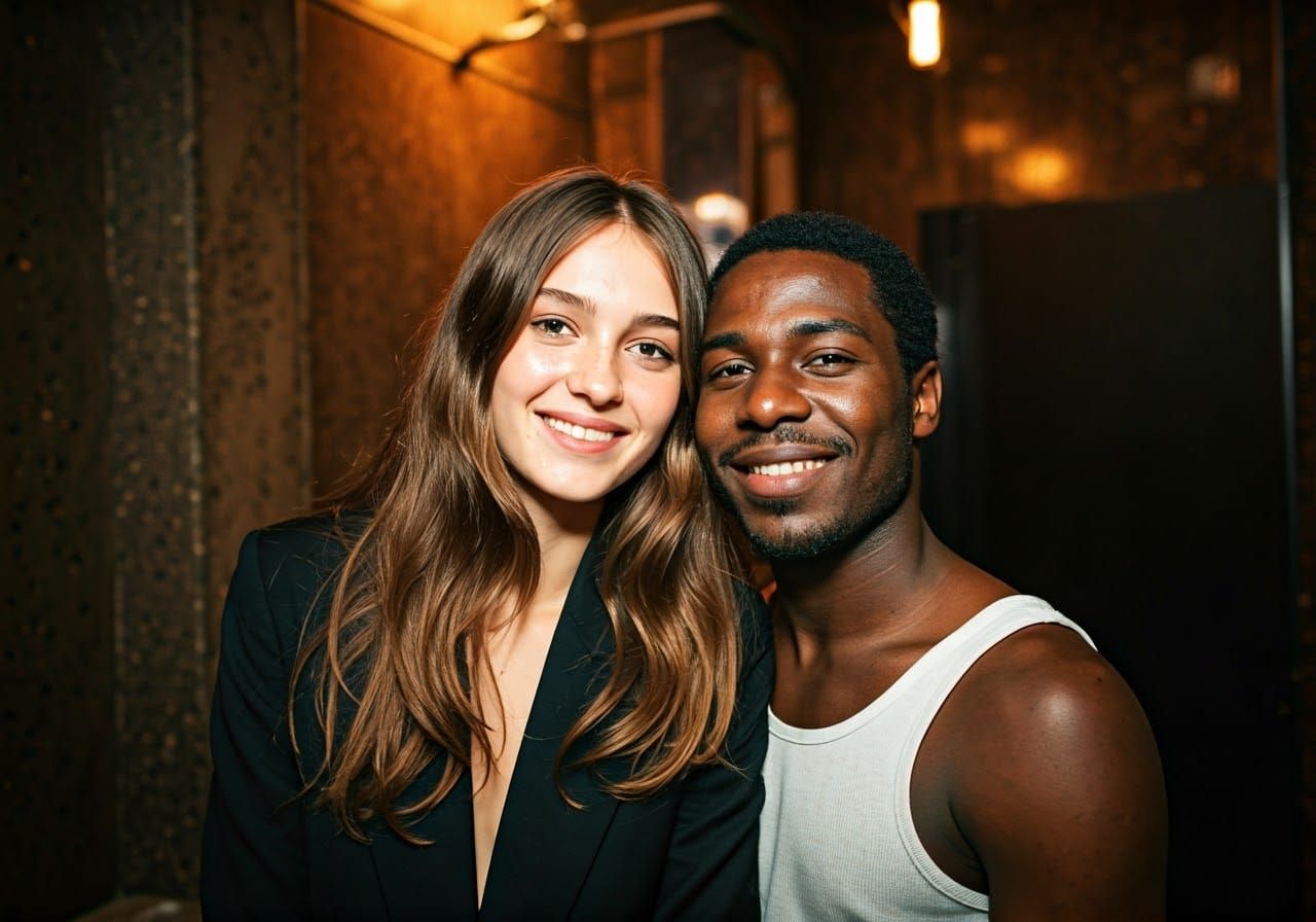 Romantic Nightclub Encounter in Hyperrealist Style