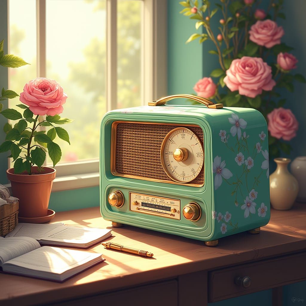 Retro Radio in Whimsical Floral Paradise