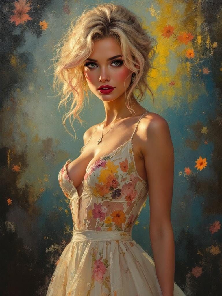 Pin-Up Woman in Textured Oil Painting Style