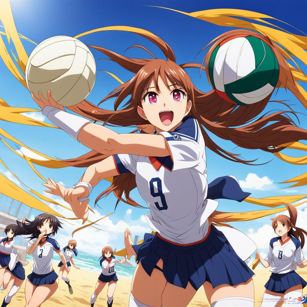 Anime Girl Playing Volleyball Jumping High