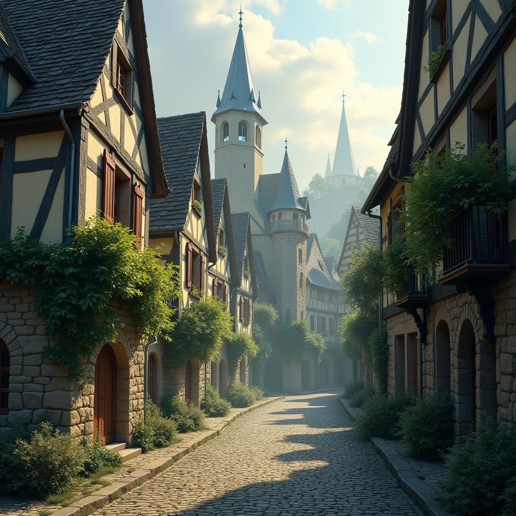 Enchanted Medieval Town in Ethereal Light