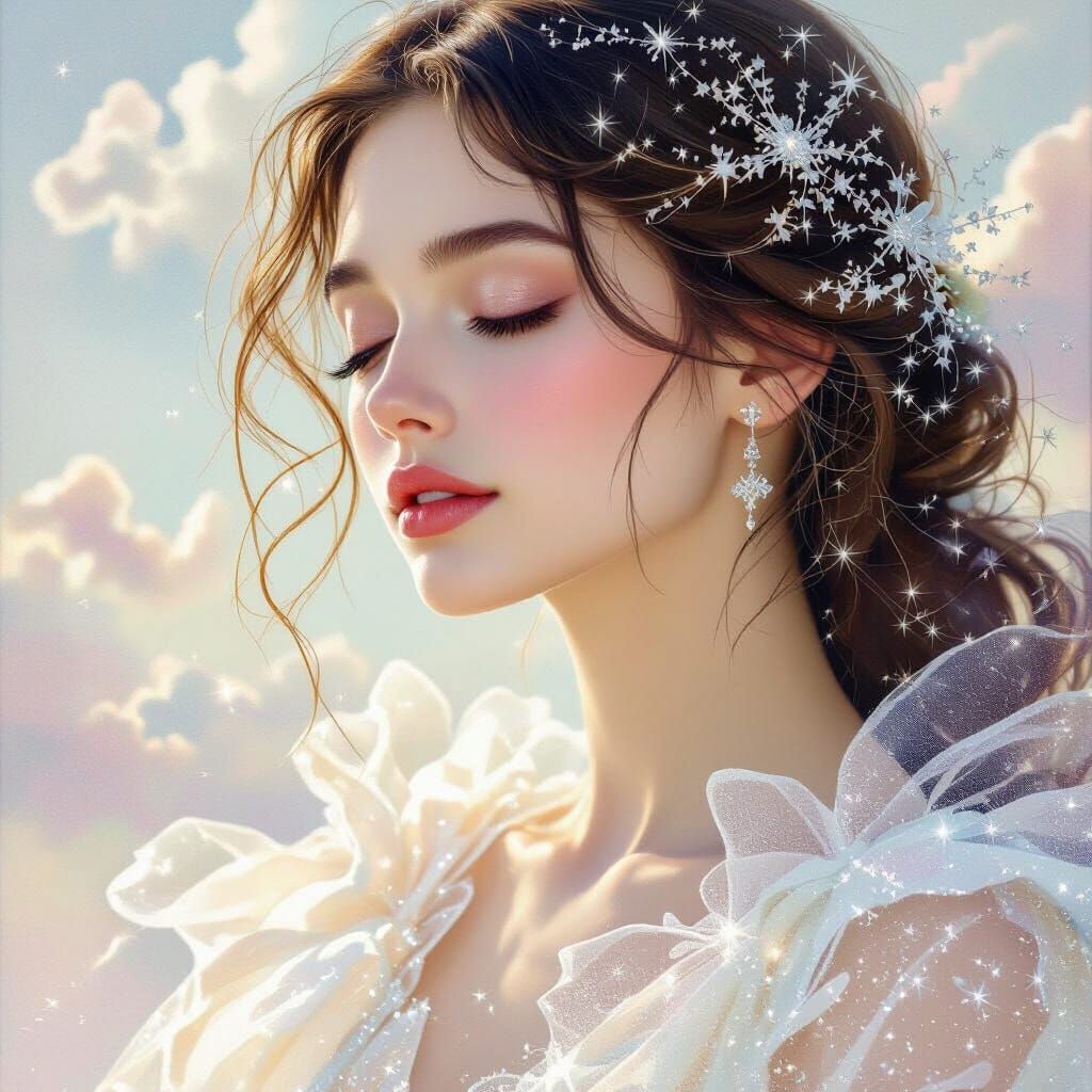 Serene Woman in Ethereal Sugar Sparkle Gown