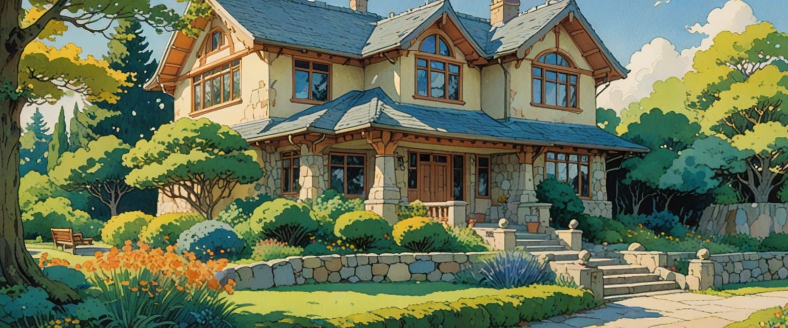 Whimsical Edwardian House in Comic Book Style