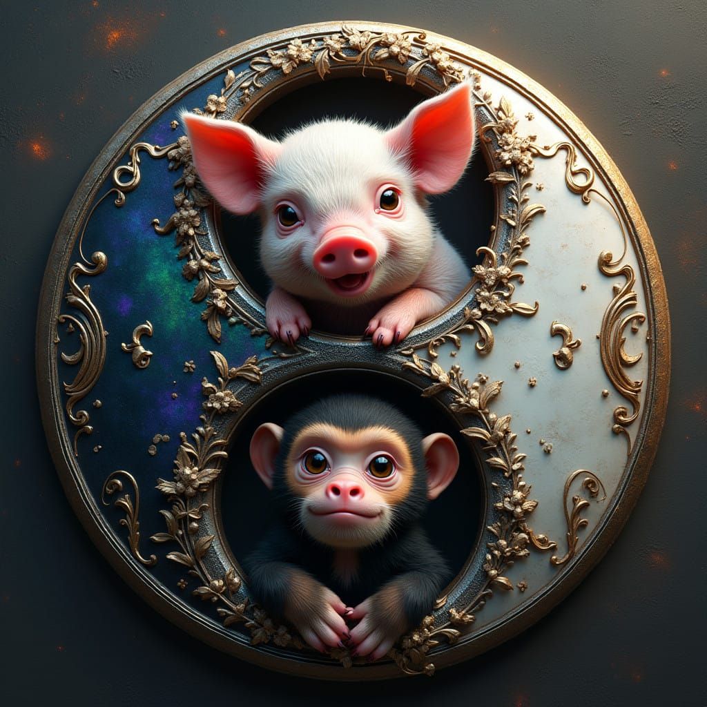 Fantasy Yin Yang Symbol in Vibrant, Dreamlike Detail