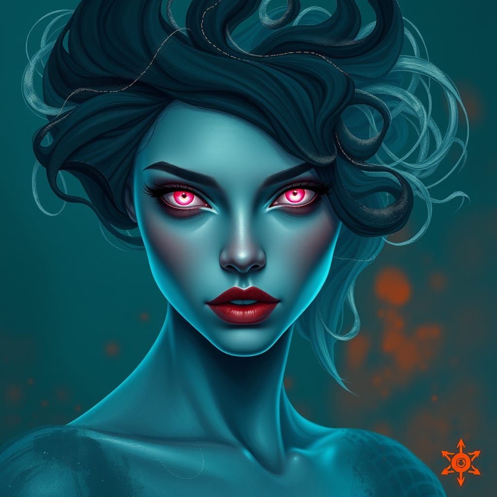 Ethereal Female Figure in Dark Teal and Muted Oranges