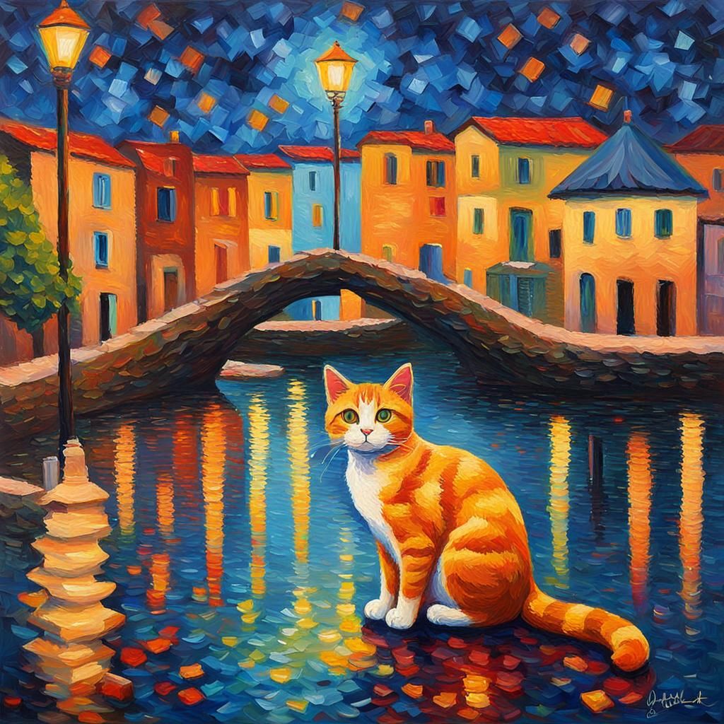 Expressionist Cat Painting with Impasto Texture