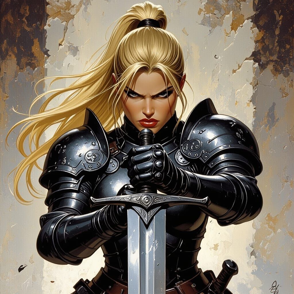 Fierce Warrior Woman in Dark Fantasy Style