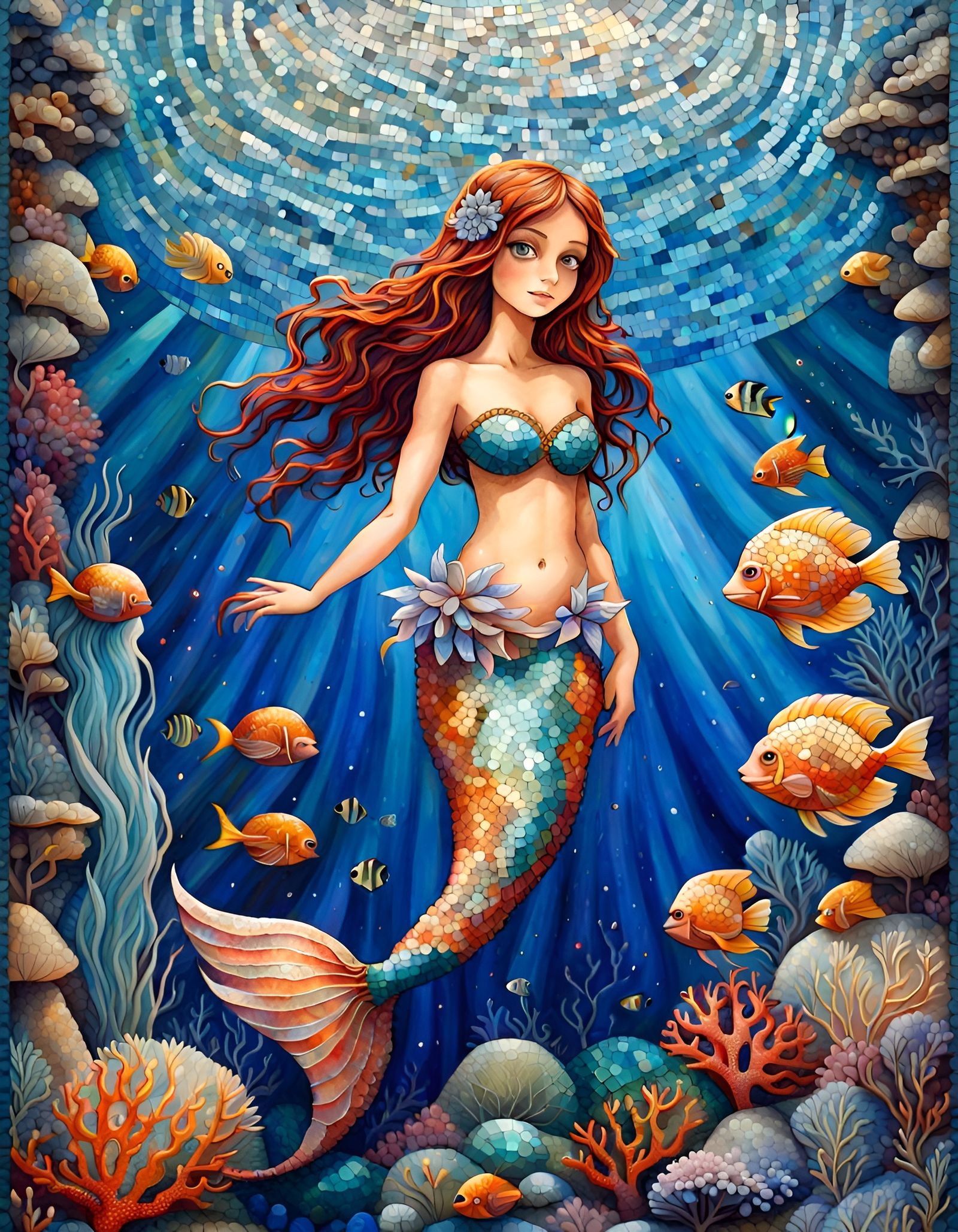 Cute Mermaid Princess, Mosaic Art
