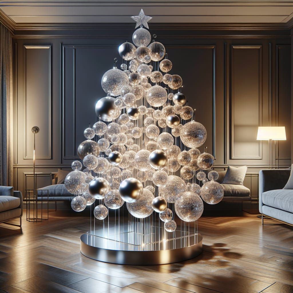 Glass Christmas Tree in Luxurious Glasgow Style Living Room