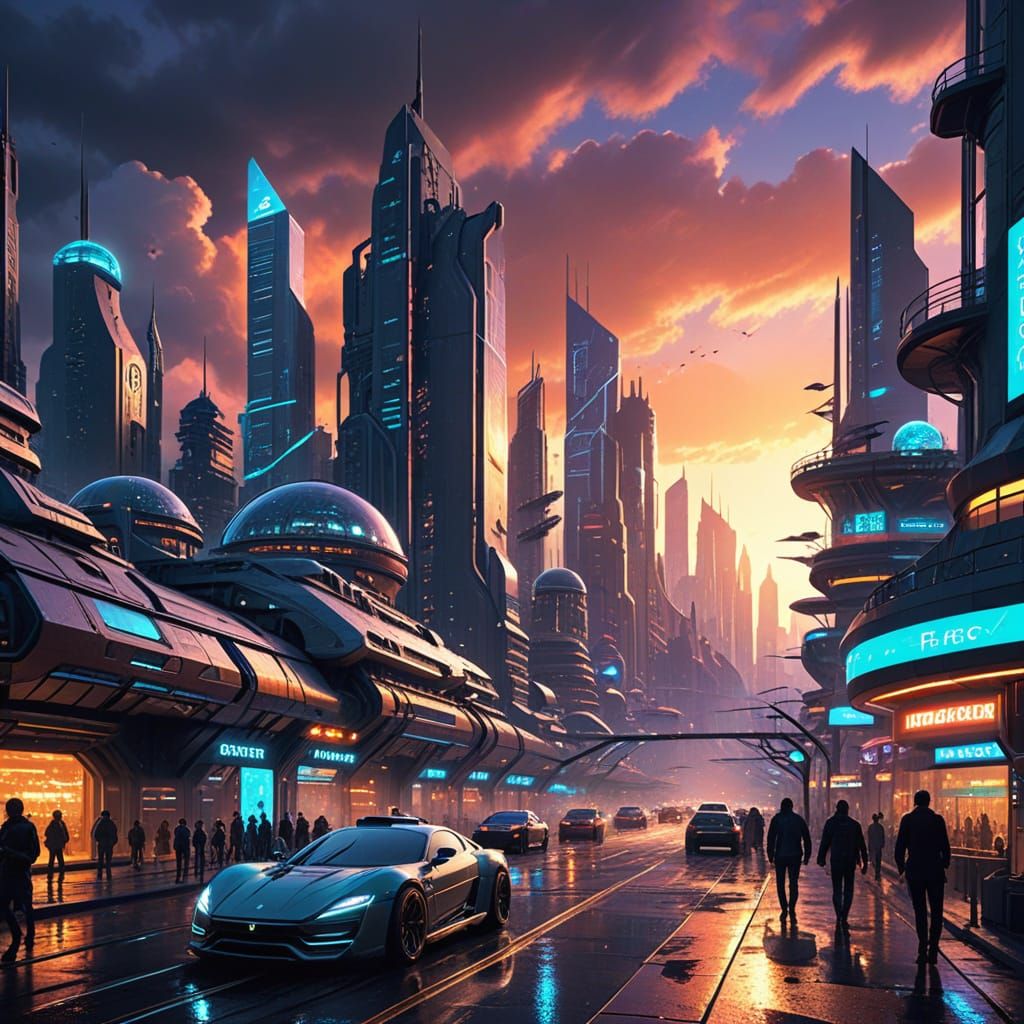 Surreal Futuristic Metropolis in Vibrant Retro Style