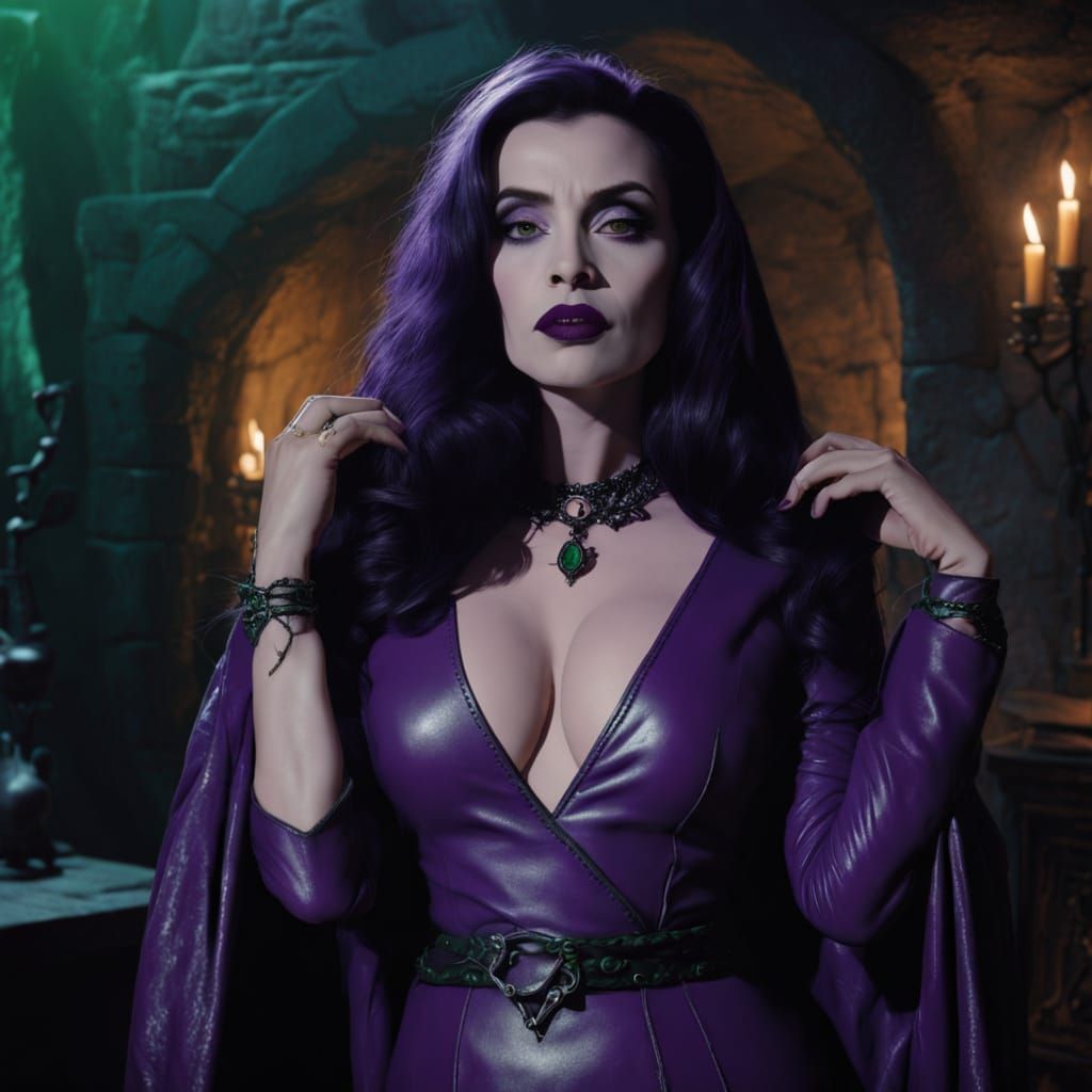 Lily Munster in Purple Leather Gown, Gothic Style