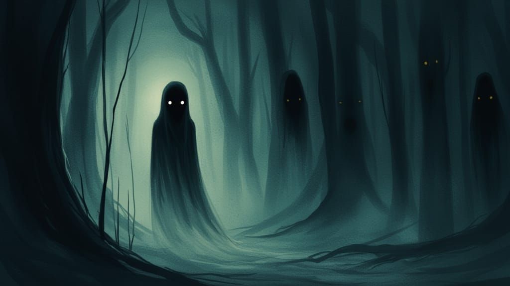 Ethereal Forest Spirits in Surreal Chiaroscuro Illustration