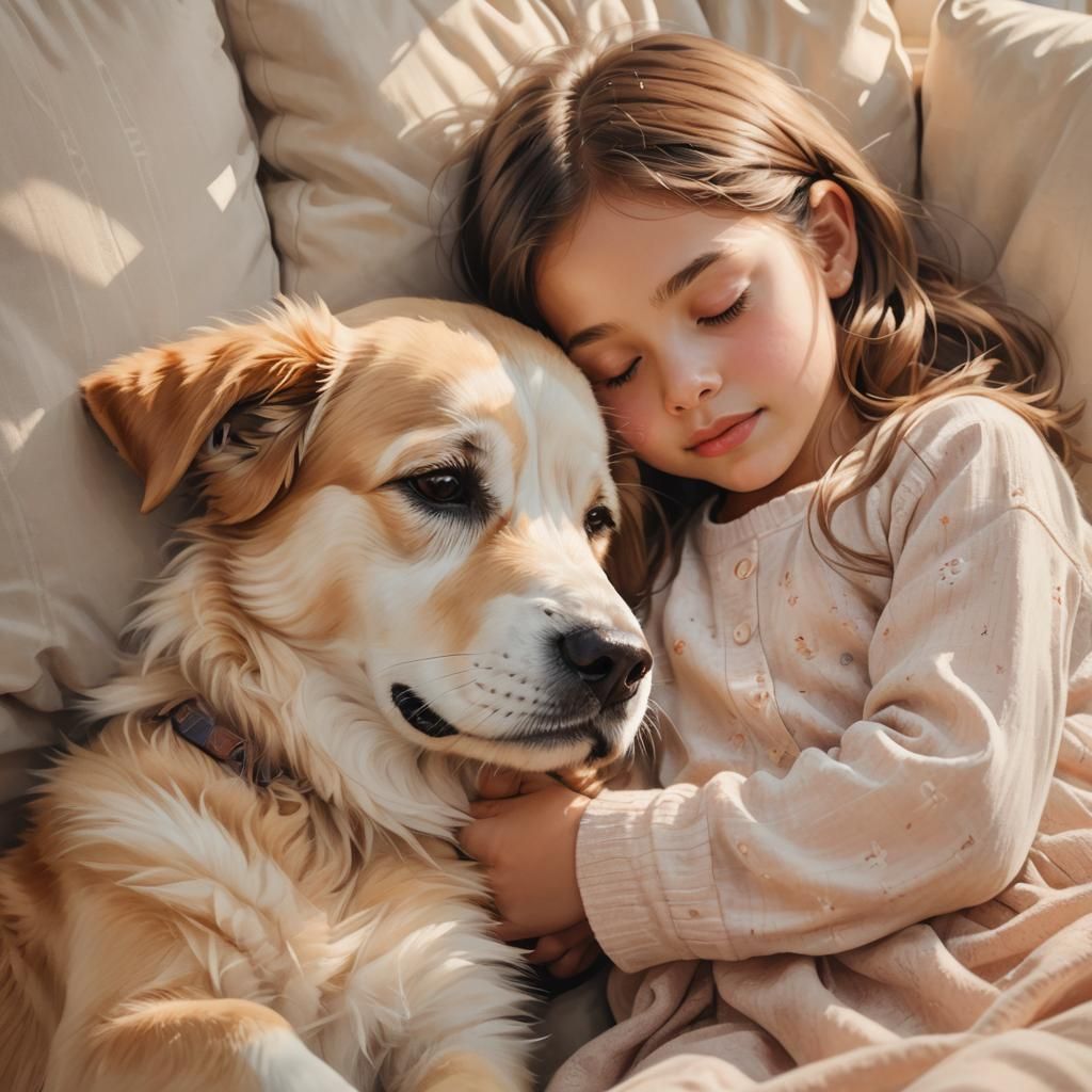 Girl and Dog: Heartwarming Digital Portrait