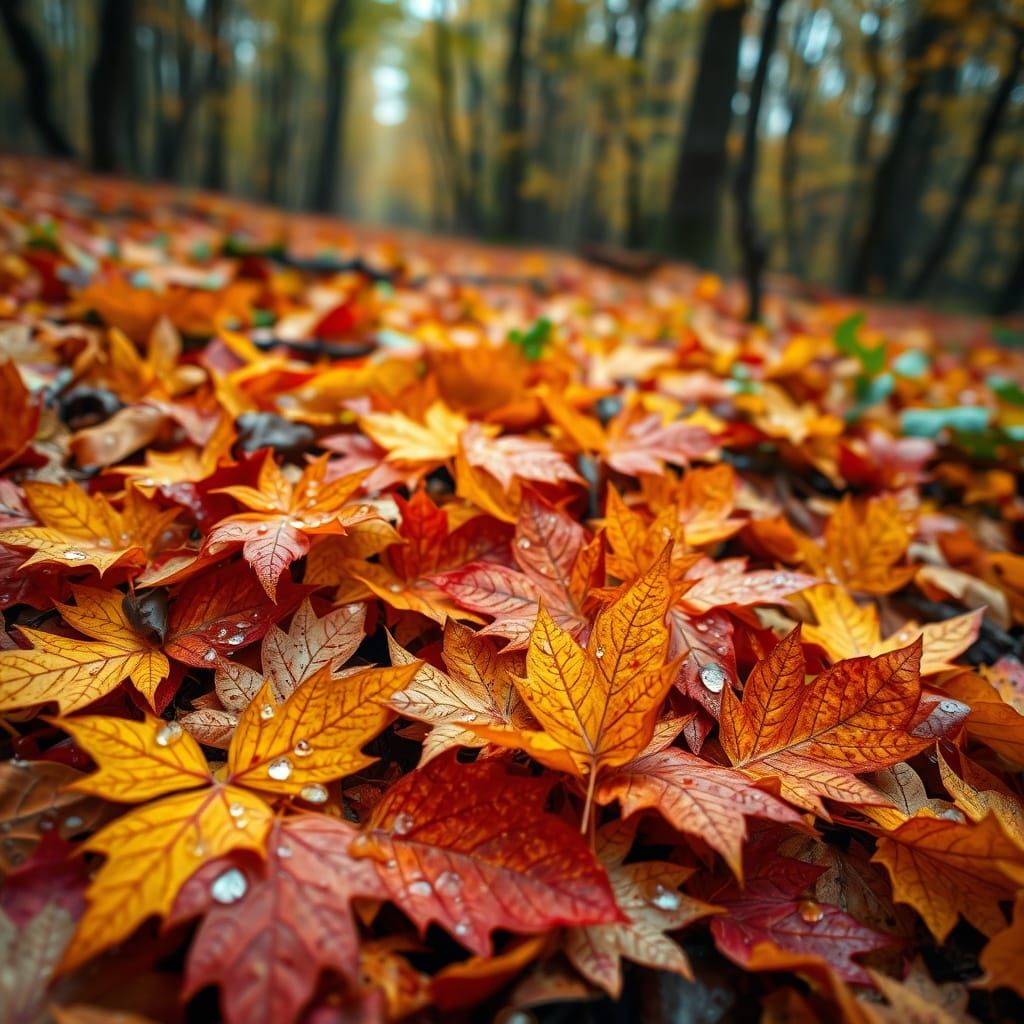 Autumn Leaves in Warm, Impressionist Style