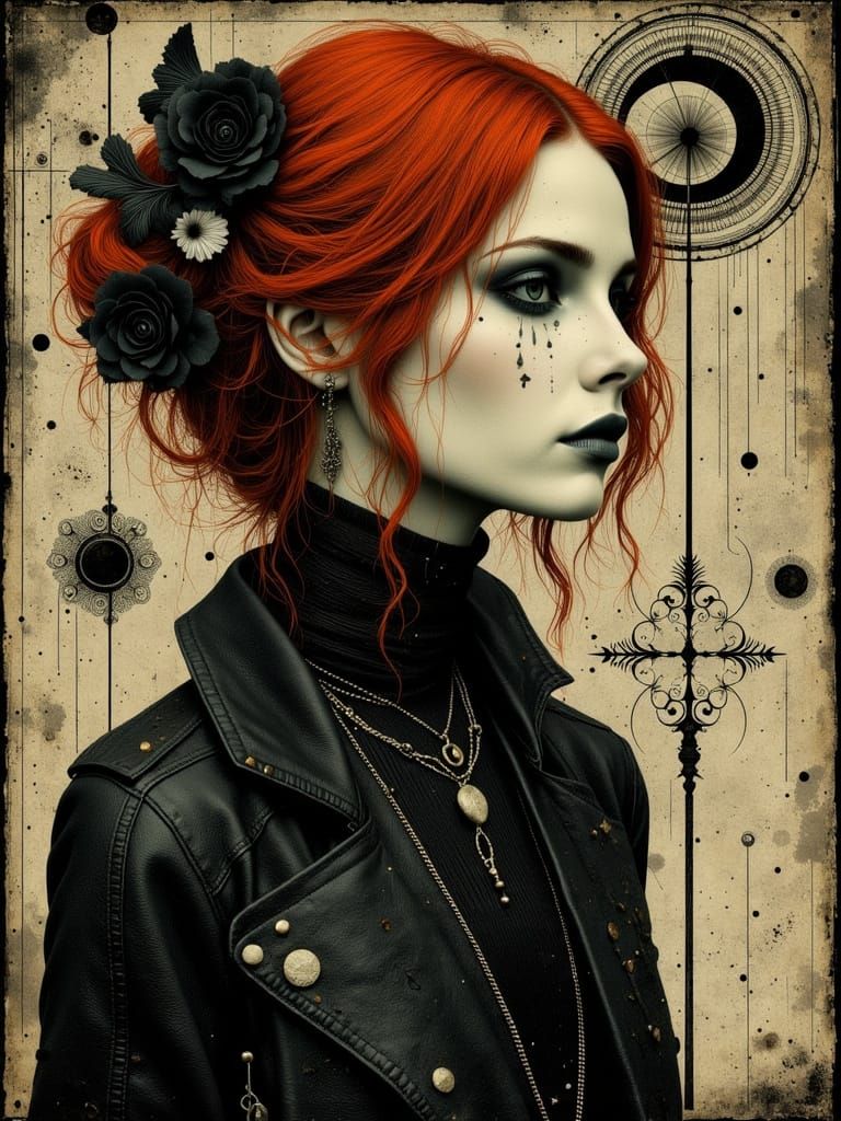 Gothic Goddess Emerges from Fractal Dreams in Art Nouveau Pu...