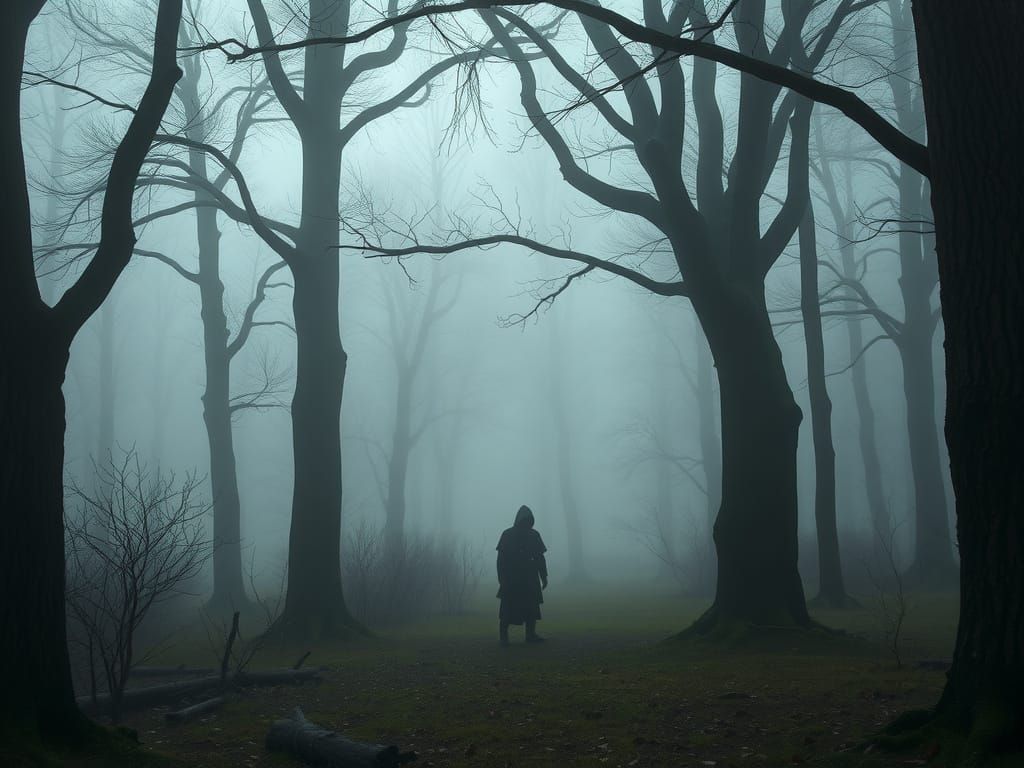 Misty Medieval Forest with Ancient Trees