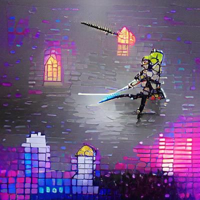 Pixel Art Female Knight with Neon Sword