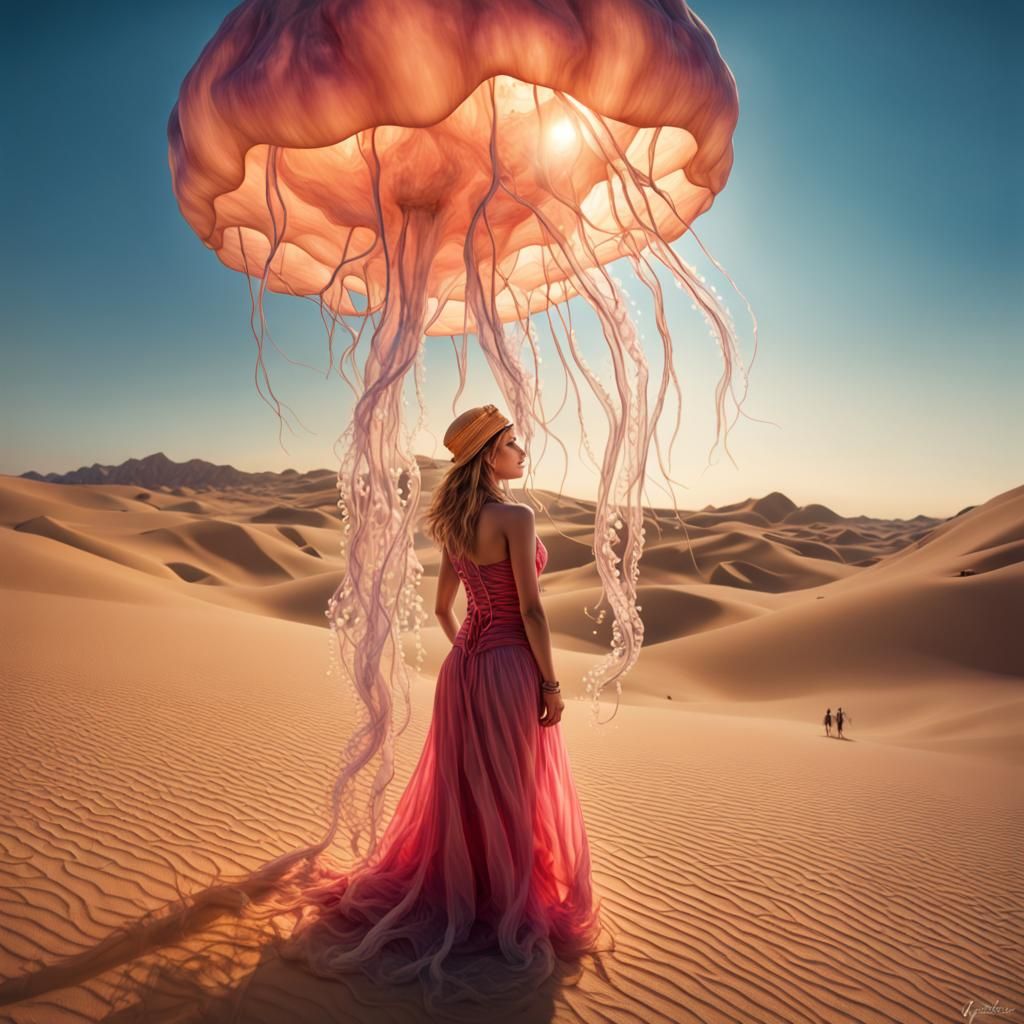 Jellyfish Desert Oasis: Fantasy Art Scene