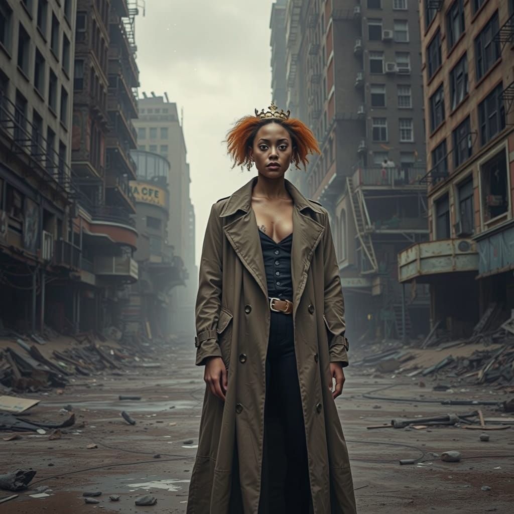 Redhead Pin-Up Surveys Post-Apocalyptic Wasteland