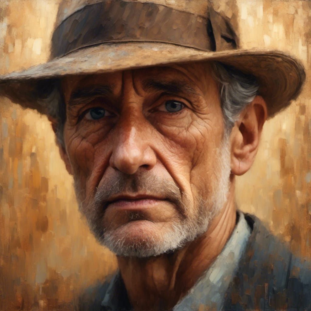 Jewish Man in Fedora: Cinematic Portrait in Oil Paint Style