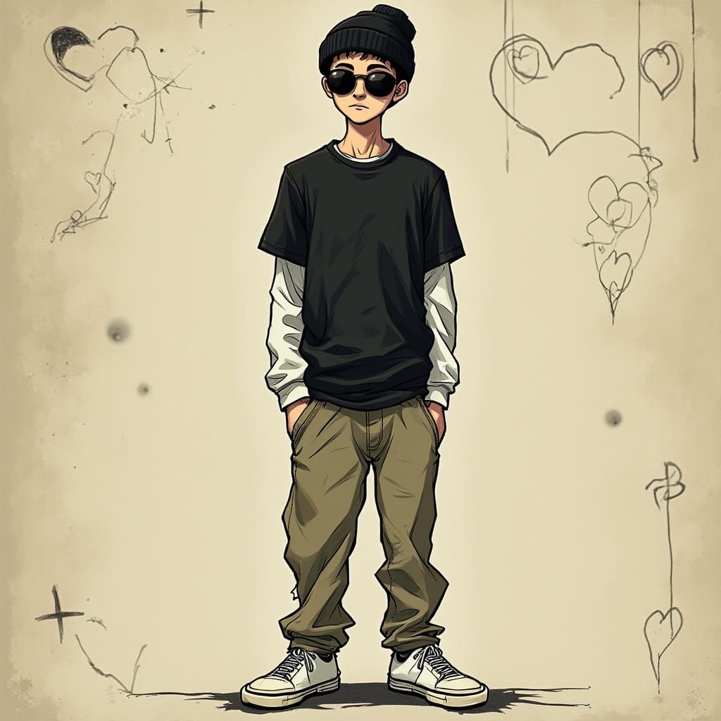 Mysterious Emo Youth in Dark, Chaotic Landscape