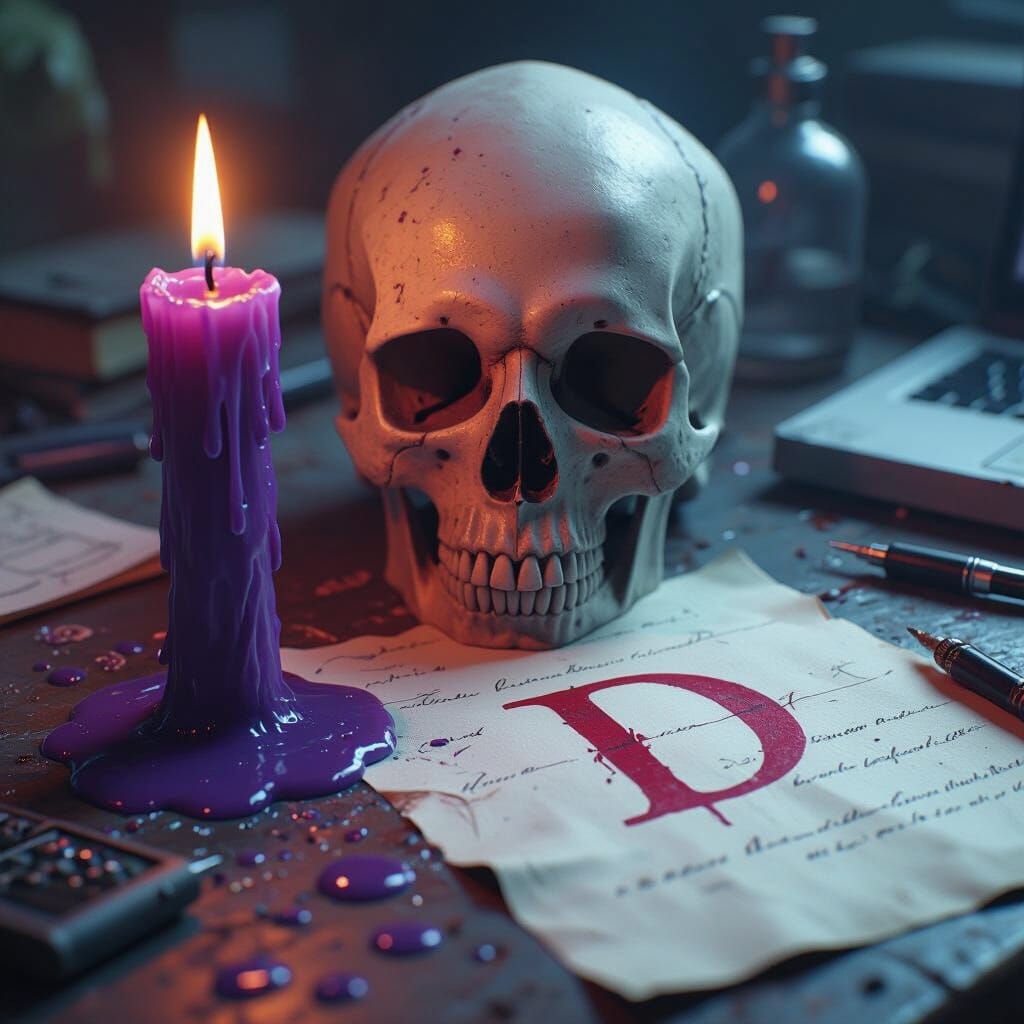 Skull and Candle in Cluttered Lab: Fantasy Concept Art
