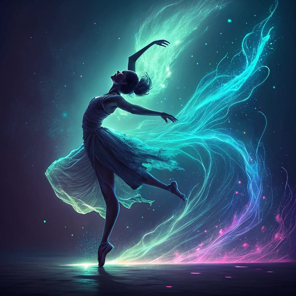 Dancer Leaping in Ethereal Light Abstract Style