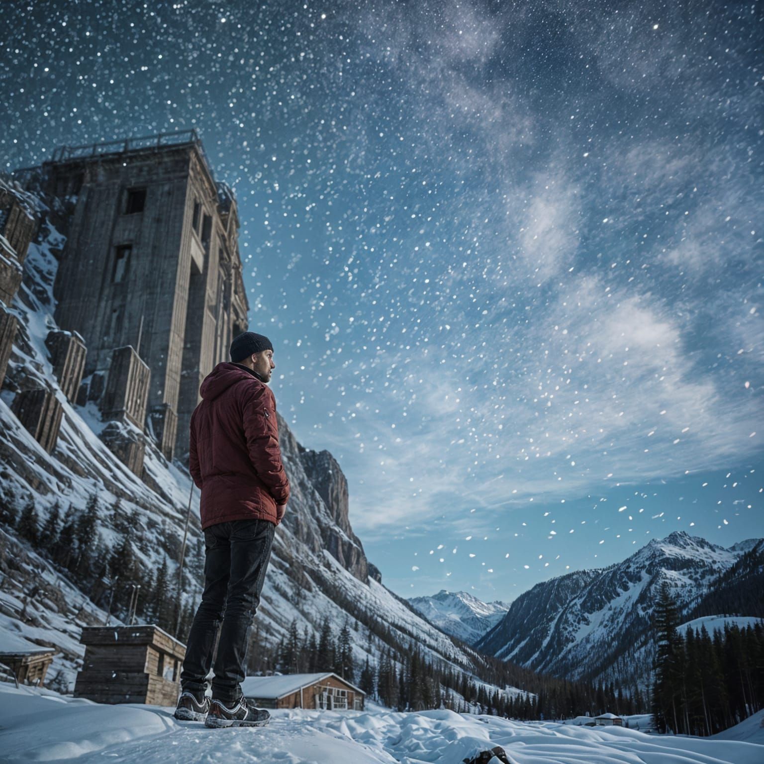 Ethereal Futuristic Cityscape Under Dystopian Skies