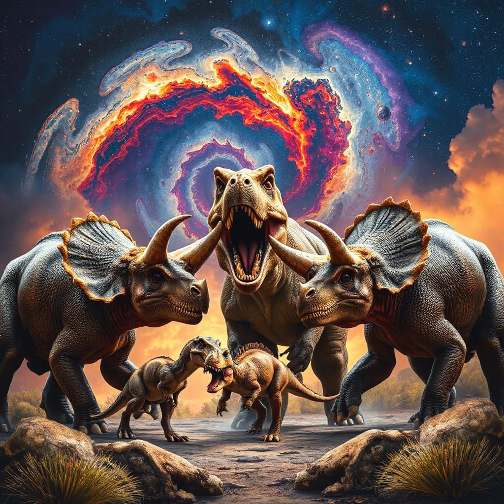 Triceratops Takedown: Clash of Titans in Space