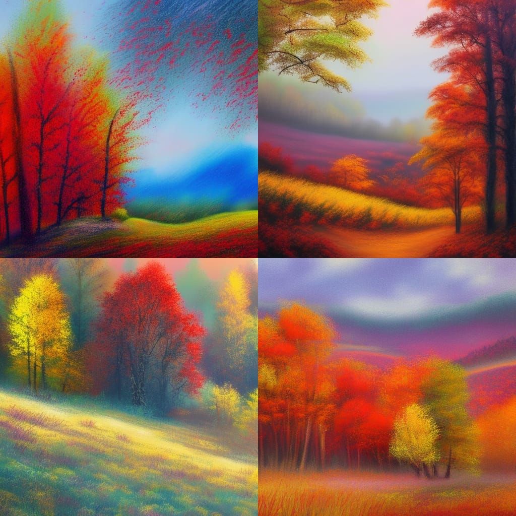 Vibrant Autumn Countryside with Red Mountains