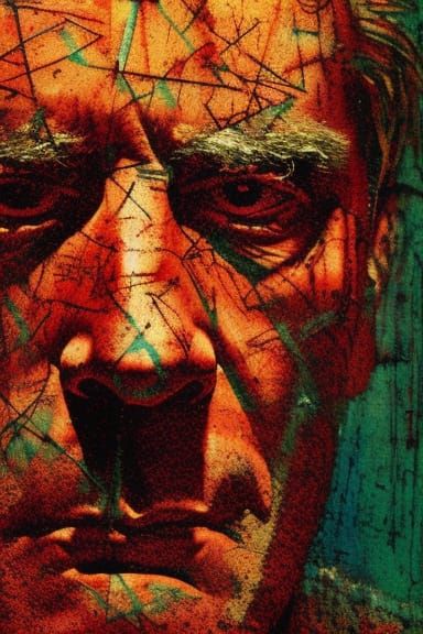 Detailed Portrait of George Jones in Mixed Media Style