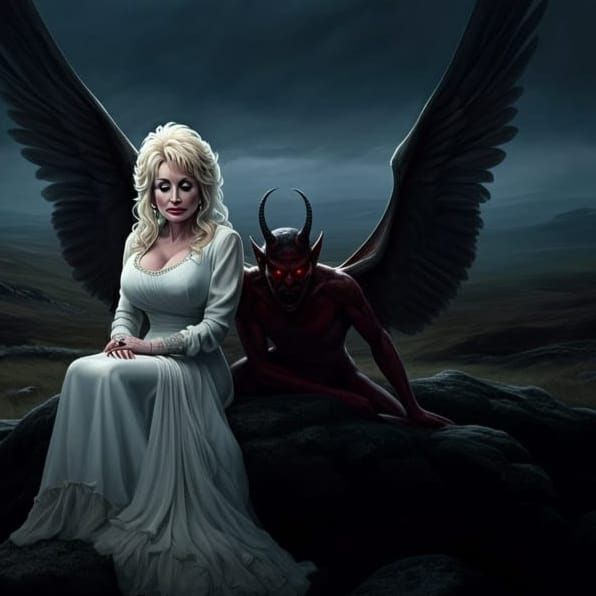 Dolly Parton with Demon: Dark Oil Painting