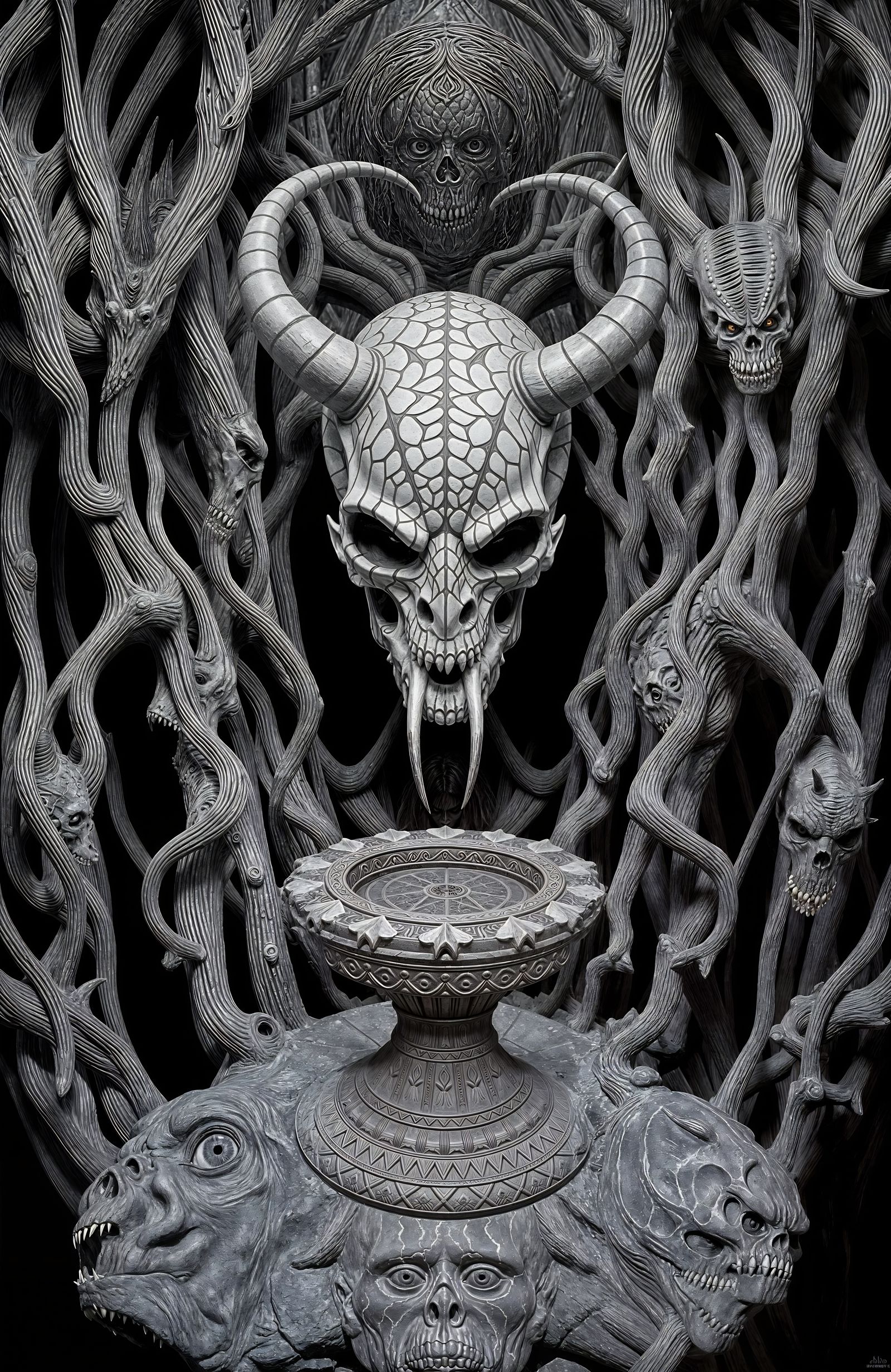 Menacing Demon with Fangs in Hyperdetailed Ethereal Fantasy