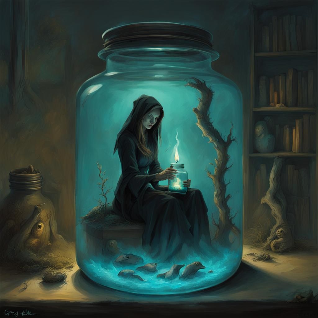 Sinister Witch's Jar with Bioluminescent Hex