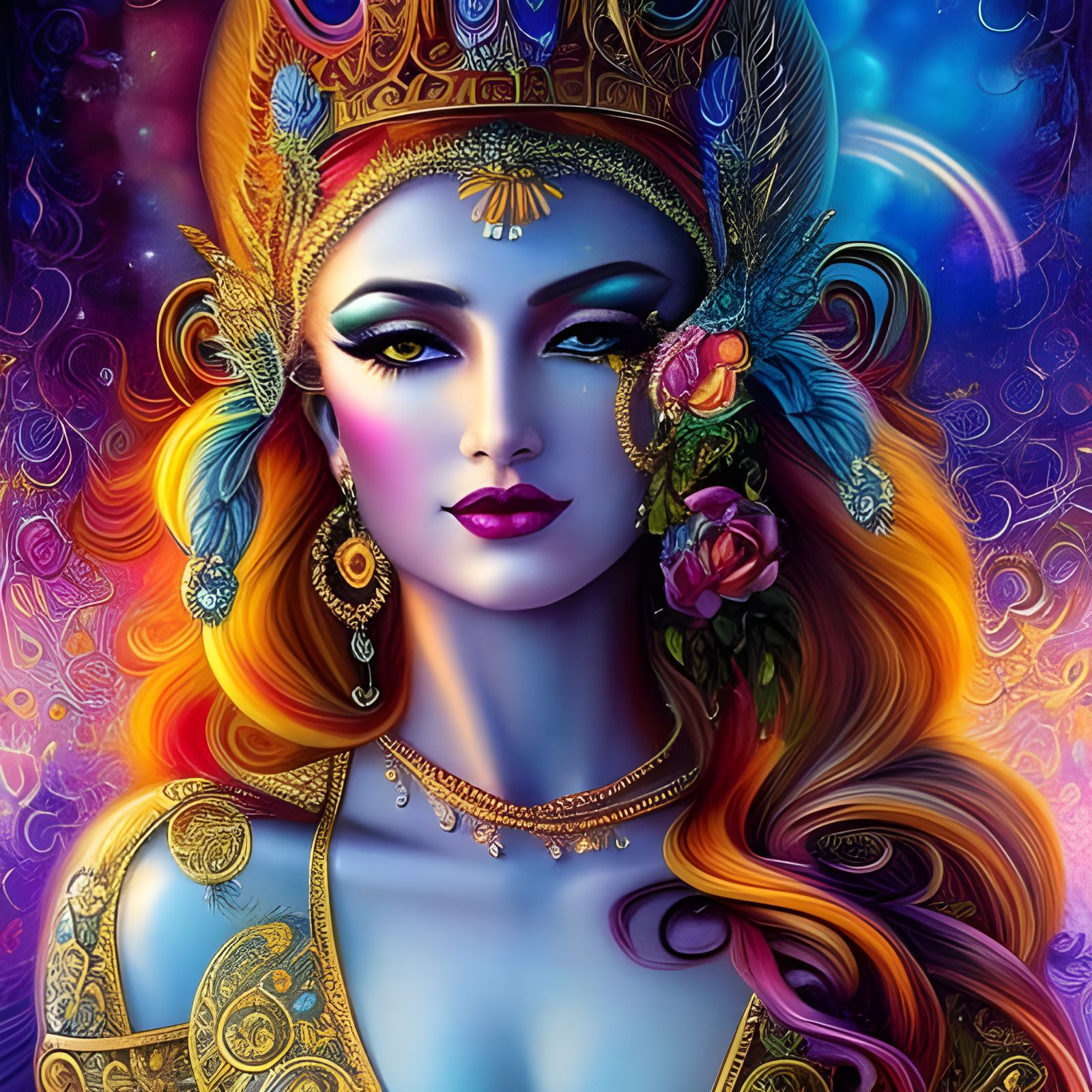 Ornate Goddess Portrait in Dark Fantasy Style