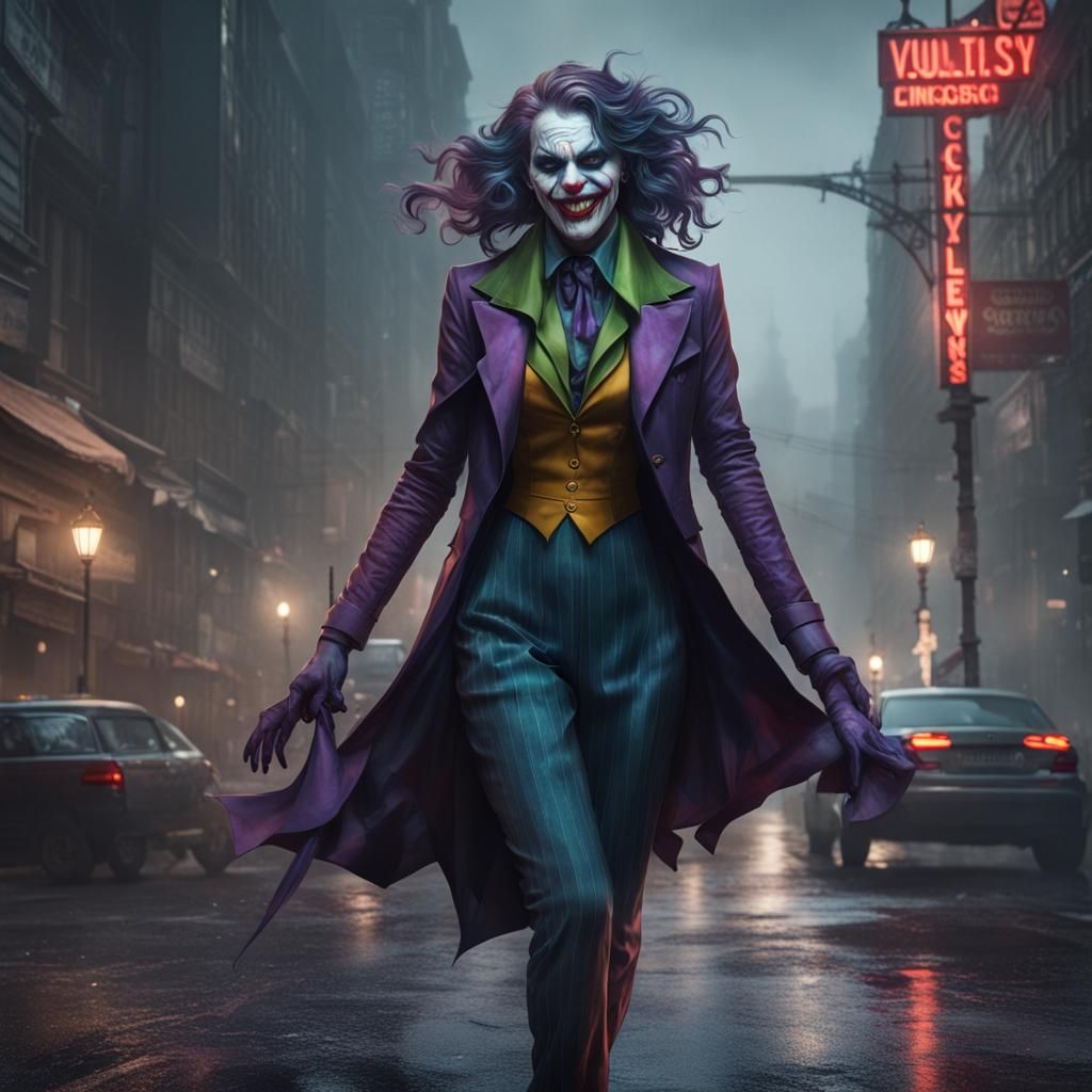 Scary Joker Woman in Dark City