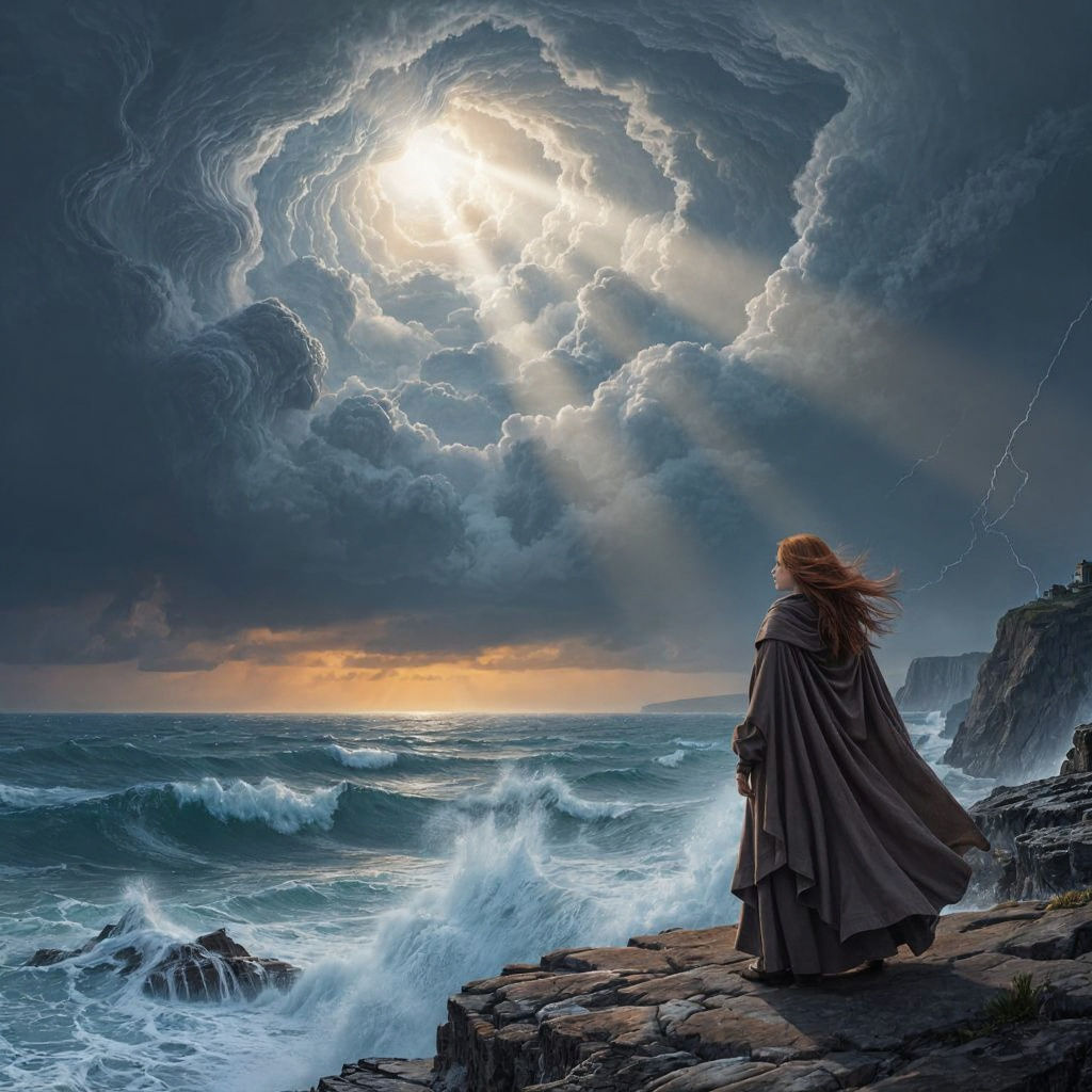 Woman Gazing at Stormy Sea in Digital Matte Painting