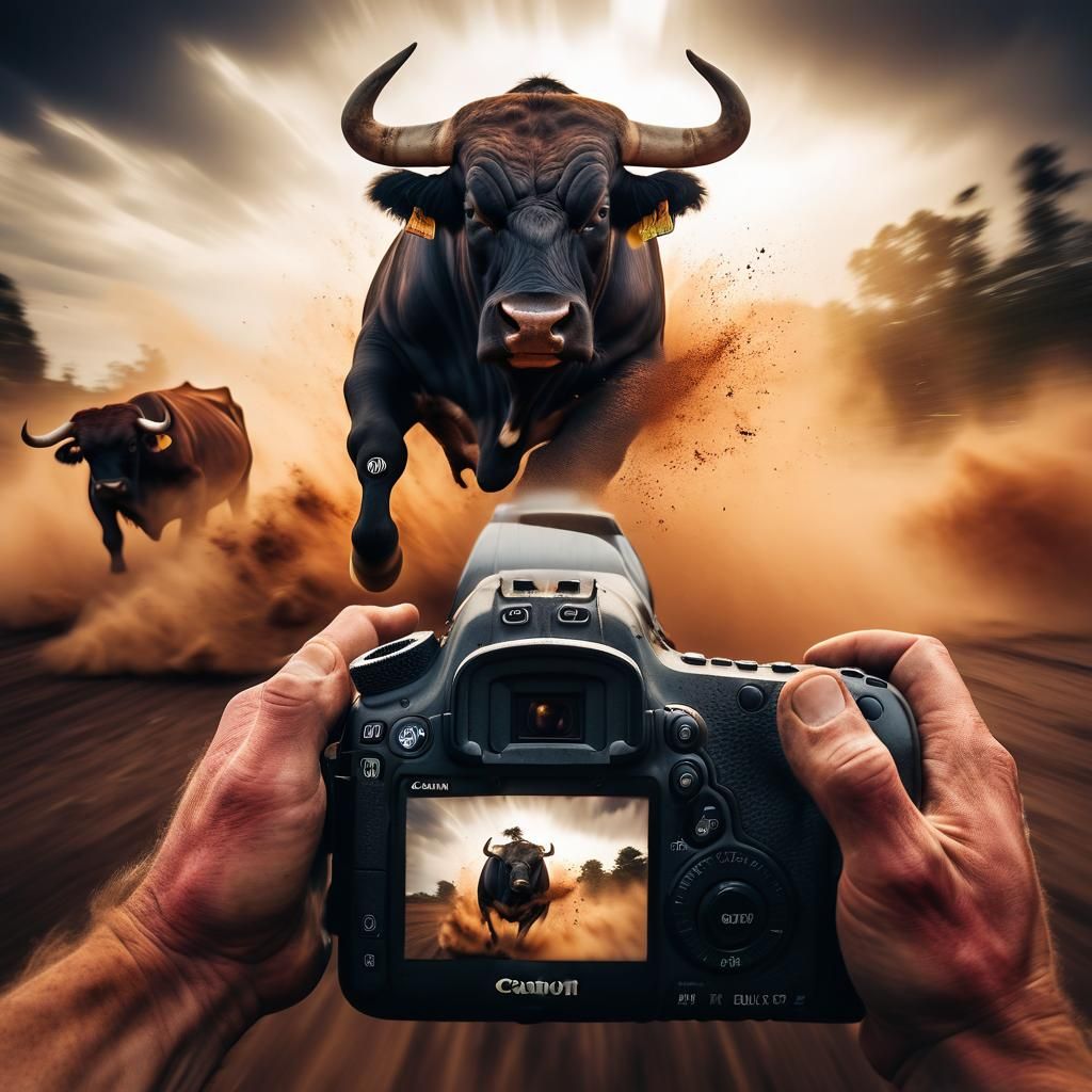 Enraged Bull Streaking Forward, Motion Blur Photography