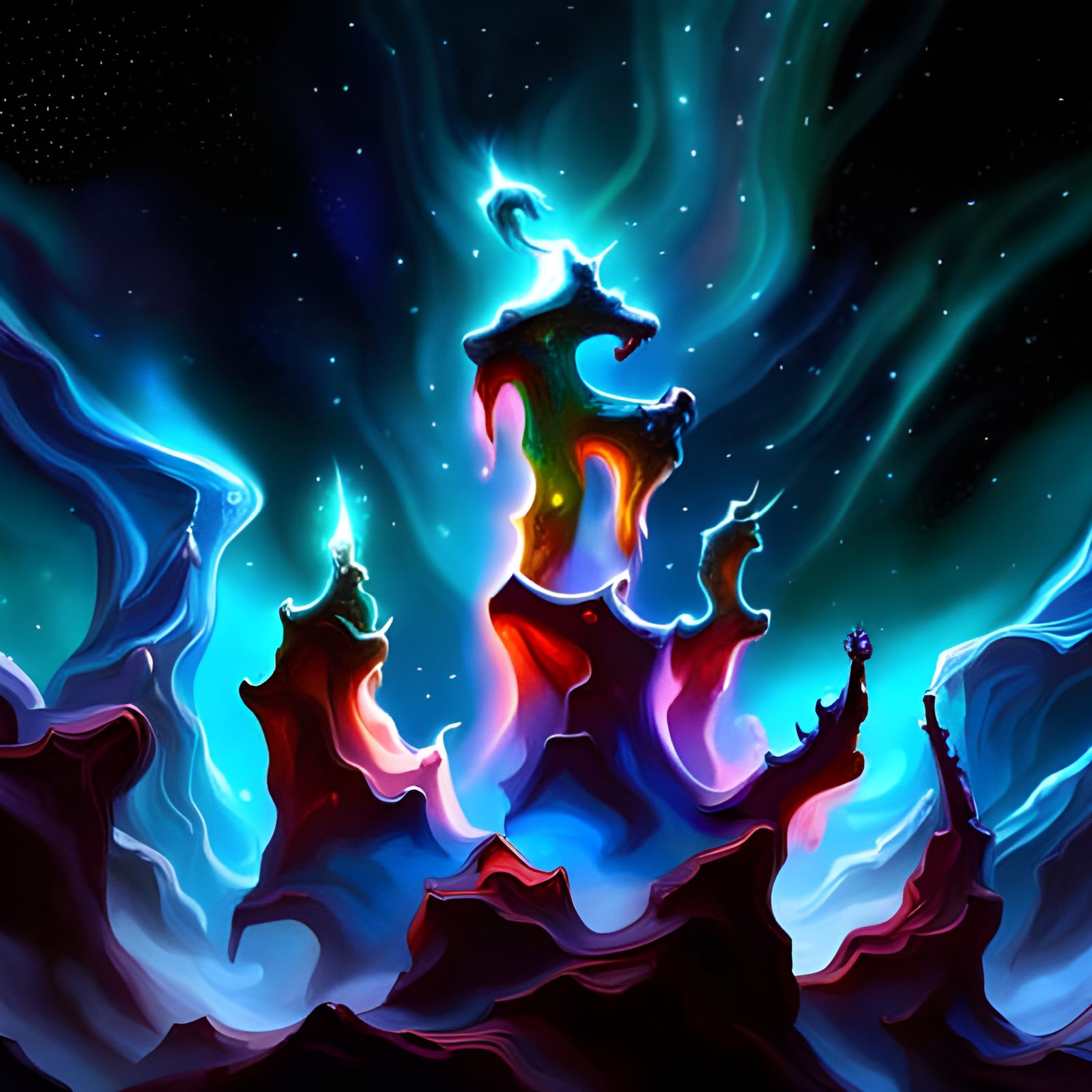 Pillars of Creation with Mythical Dragon in High Definition