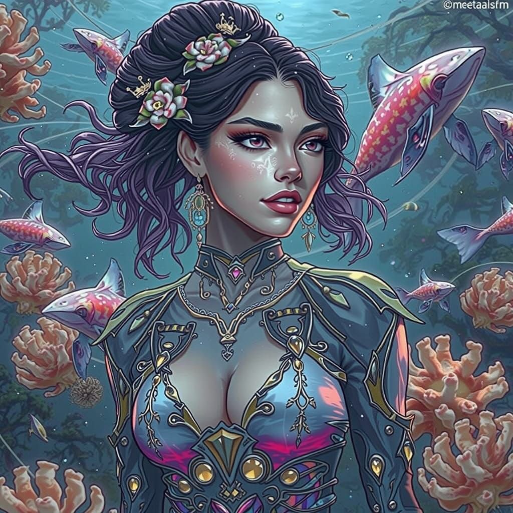 Ethereal Woman on Coral Reef in Surreal Fantasy Art