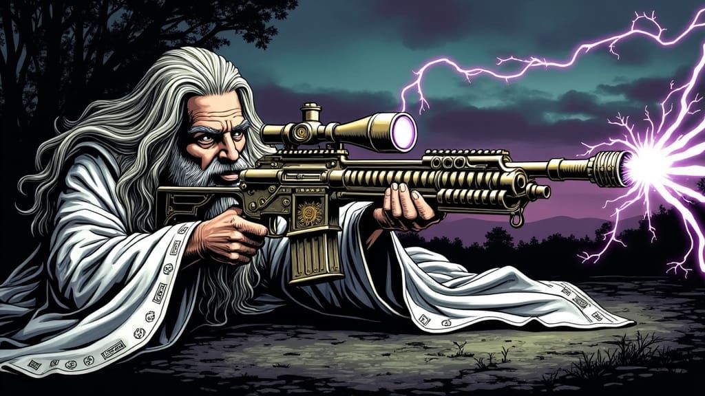 Steampunk Wizard Sniper with Enchanted Clockwork Rifle