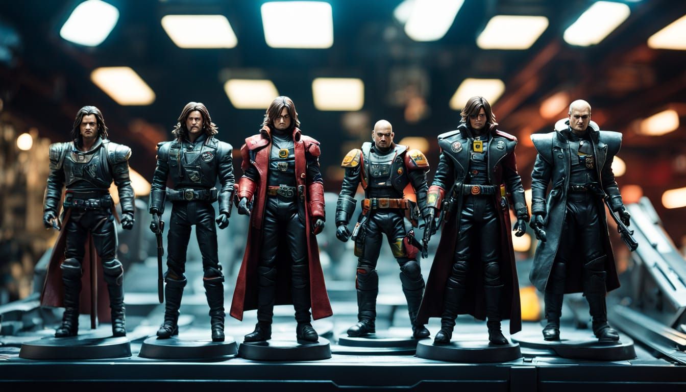 Heroic Space Pirate Captain Harlock and Crew on Catwalk