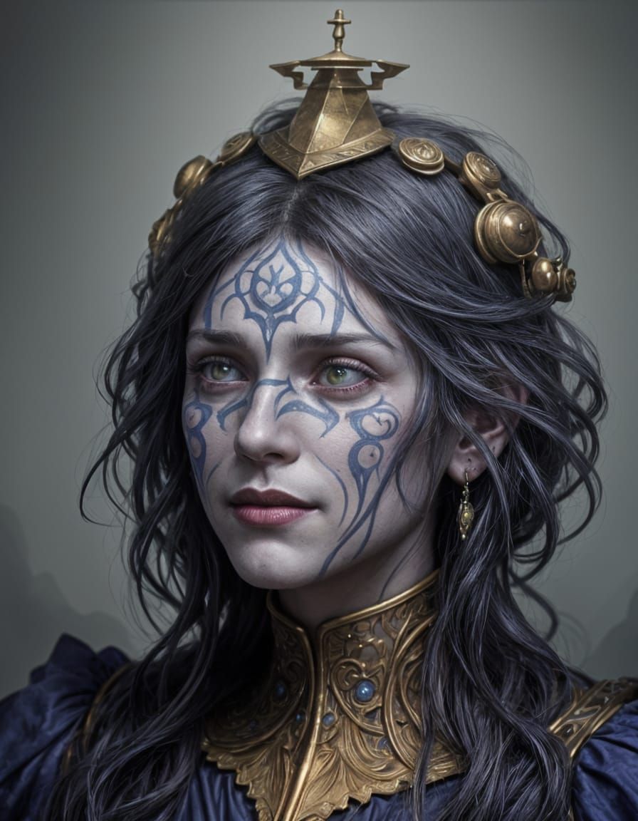 Two-Headed Circus Performer in Art Nouveau Style