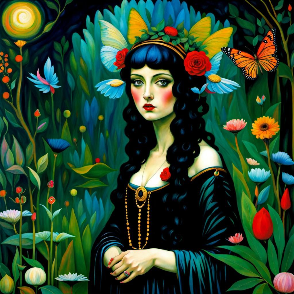Gothic Fairy in Enchanted Surrealist Garden