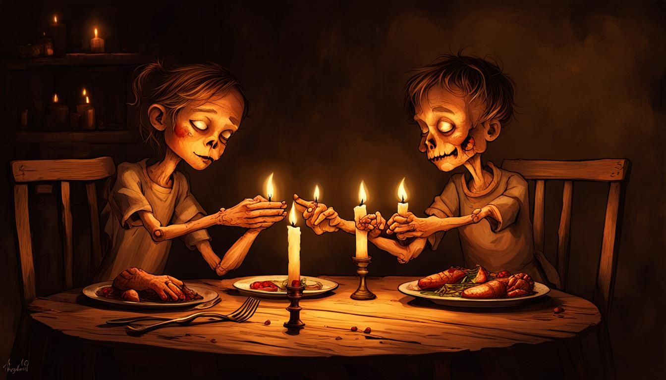 Children Sharing a Candlelit Meal