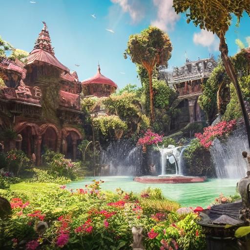 Fantasy Spanish Courtyard Under a Starry Sky