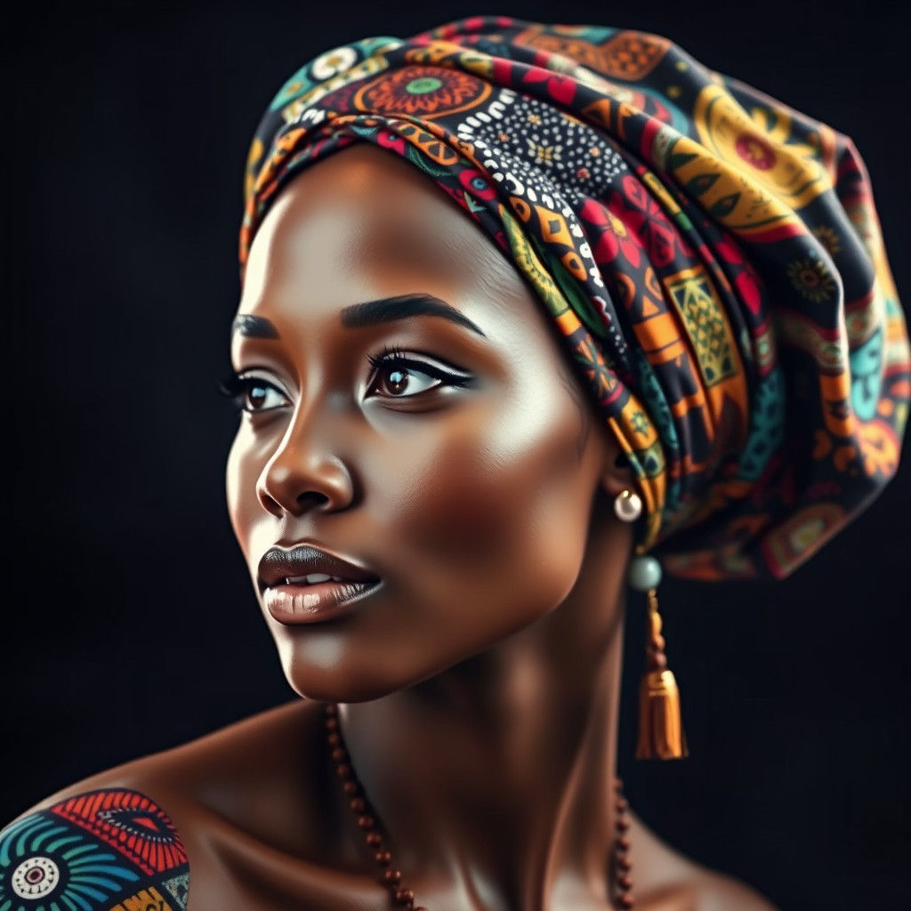 Woman in Cultural Head Wrap: Hyperrealistic Portrait