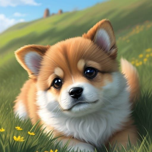 Whimsical Puppy Portrait in Vibrant Colors