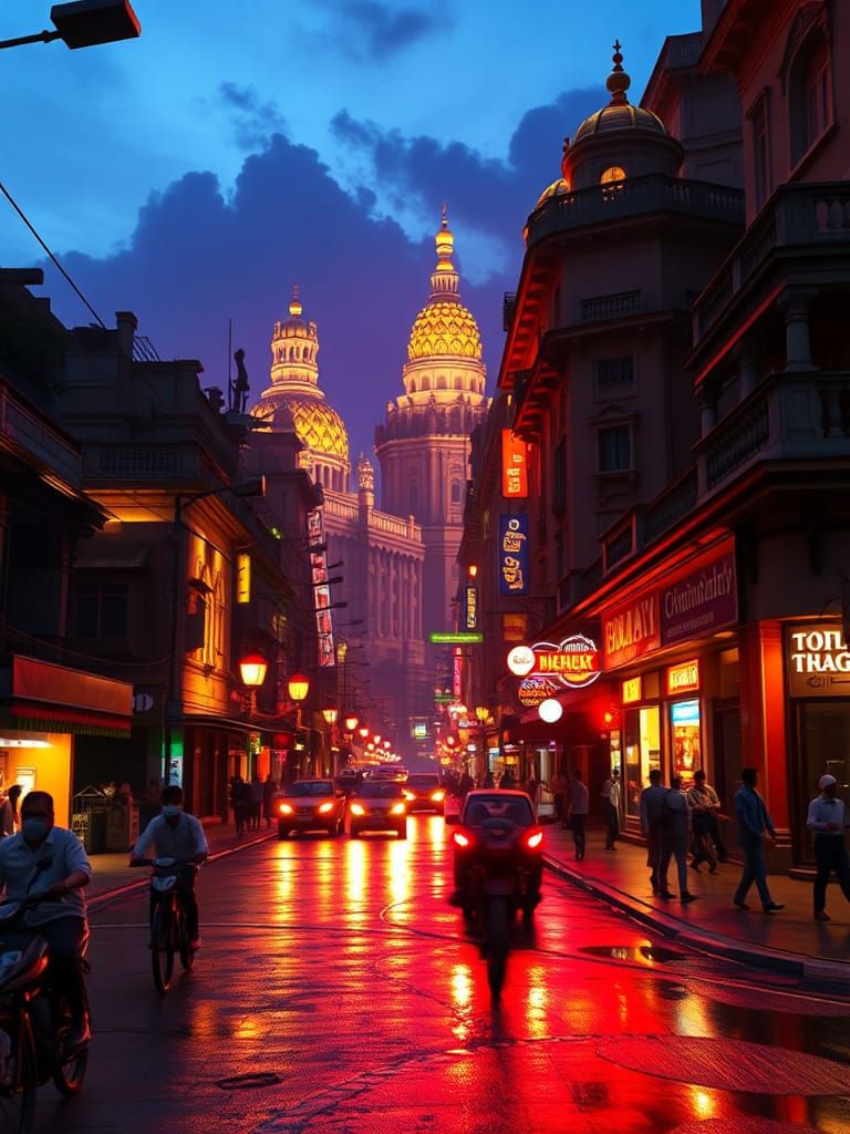 Vibrant Bombay Night Scene in 3D Game Style