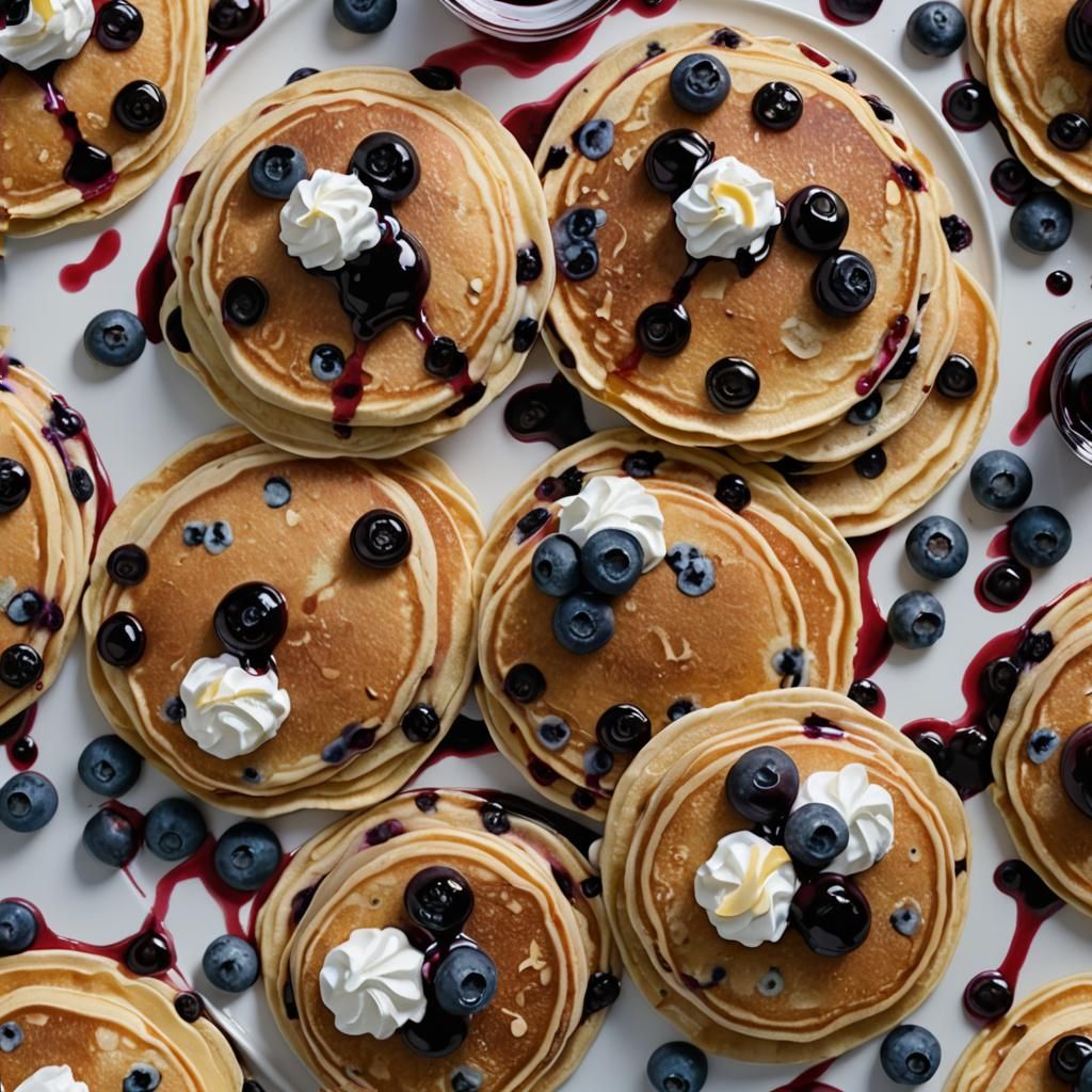 Hyperdetailed Blueberry Pancakes with Syrup and Cream
